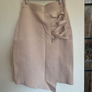 Jonathan Simkhai pink jacquard knit pencil skirt, knit ribbon detail sz L